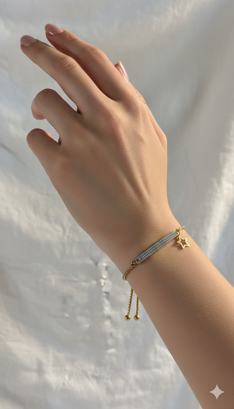 ✨ Handmade Waterproof Stainless Steel Bracelet with High-Quality Stones &amp; Star Charm